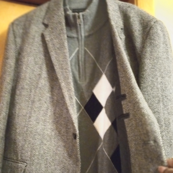 ALEX STEVENS GEOMETRIC PATTERNED SWEATER ZIPPER AT NECK GRAY/BLACK XL - Picture 2 of 6